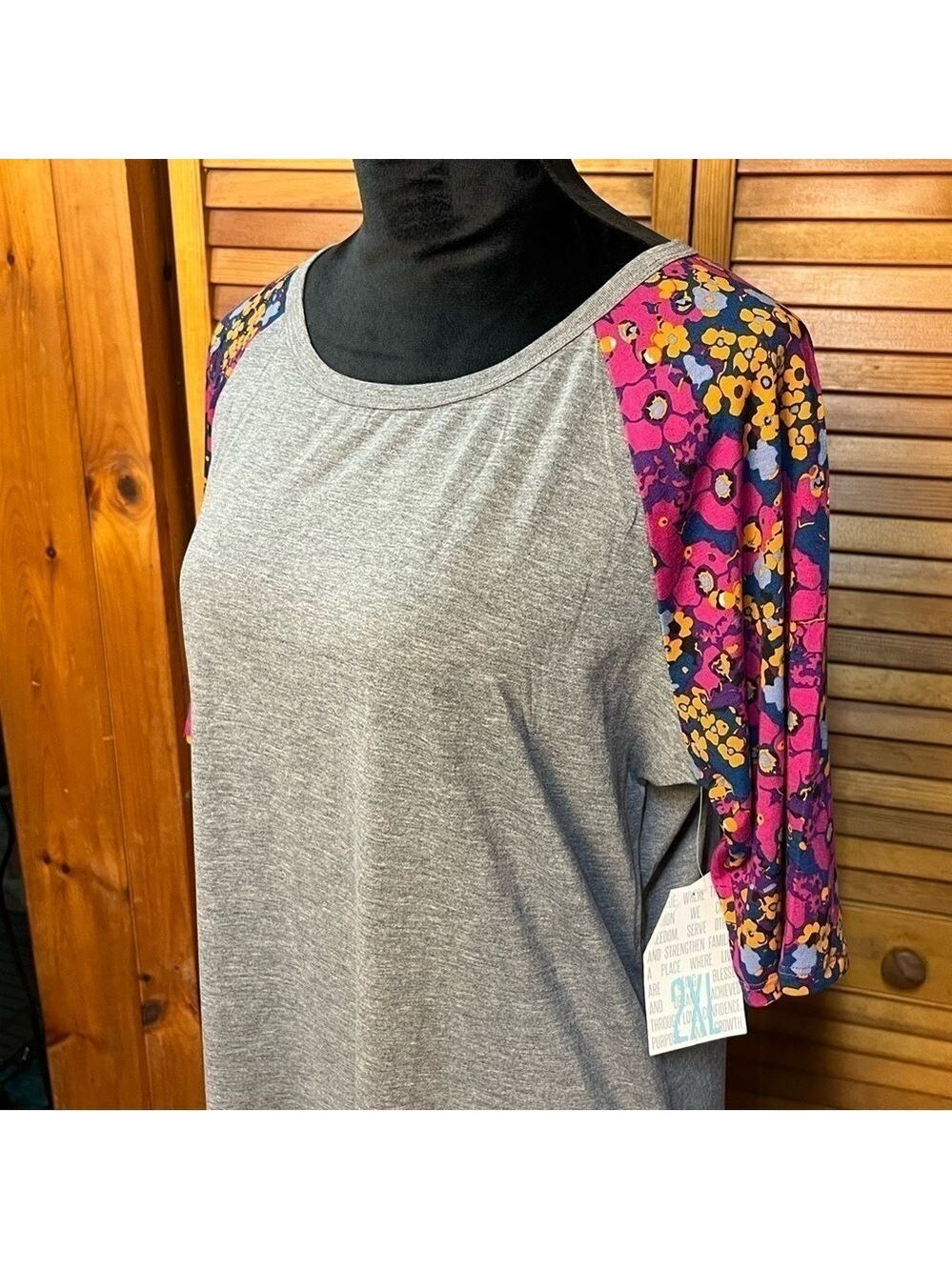 LuLaRoe Julia Poly Blend Gray w/Floral Sleeves Knee Length Dress sz XXL NWT